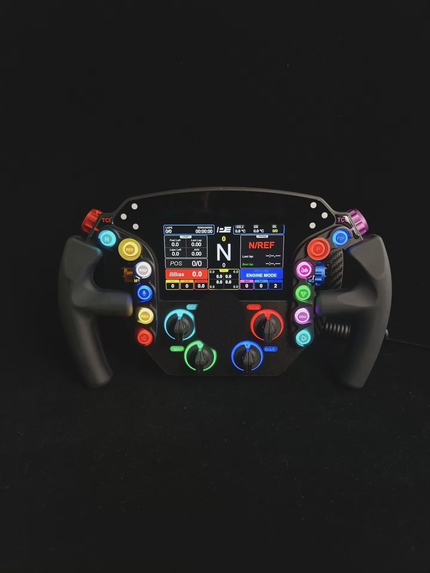 911 GTE Pro sim racing wheel 5-inch SimHub telemetry display showing RPM and shift lights