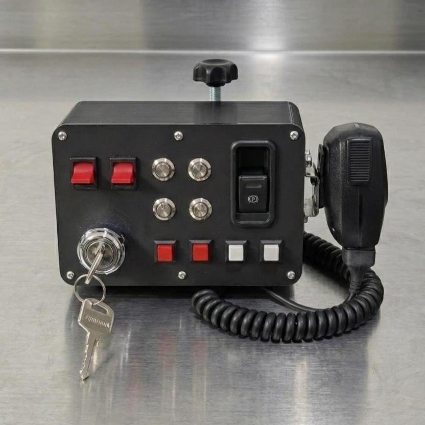 ETS2 ATS truck simulator button box controller with ignition key and handheld microphone, USB plug and play for PC