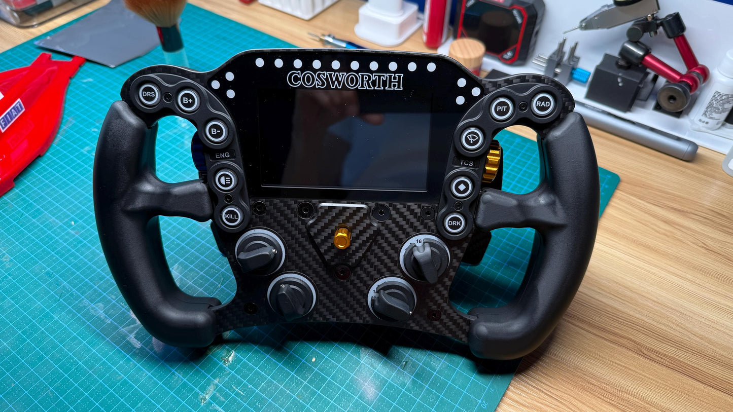 LMP2 Pro sim racing wheel — 4.3-inch SimHub telemetry display