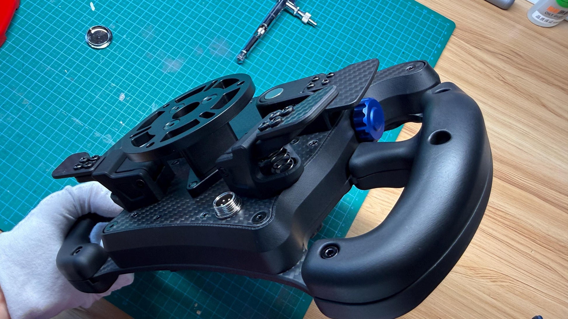 LMP2 Pro prototype sim racing wheel — angled view