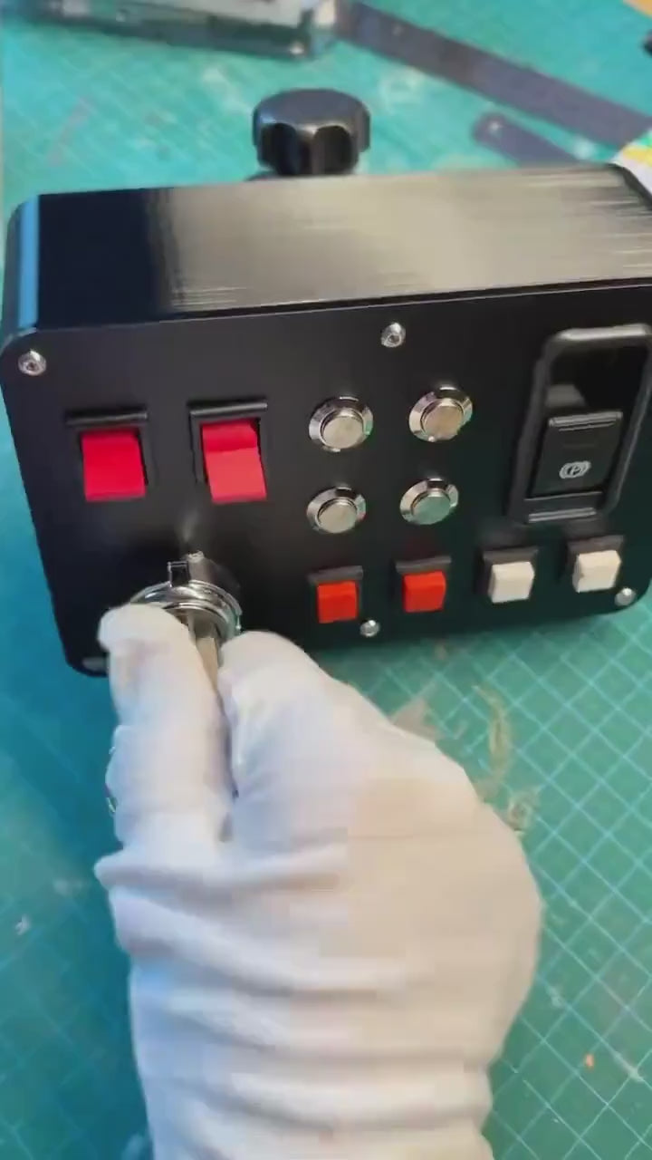 ETS2 ATS truck sim button box controller demo video showing ignition key, buttons and handheld mic in use